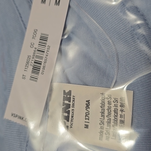 PINK VS Campus Cotton Long-Sleeve Tee. Icy Blue. Size M - Picture 9 of 9